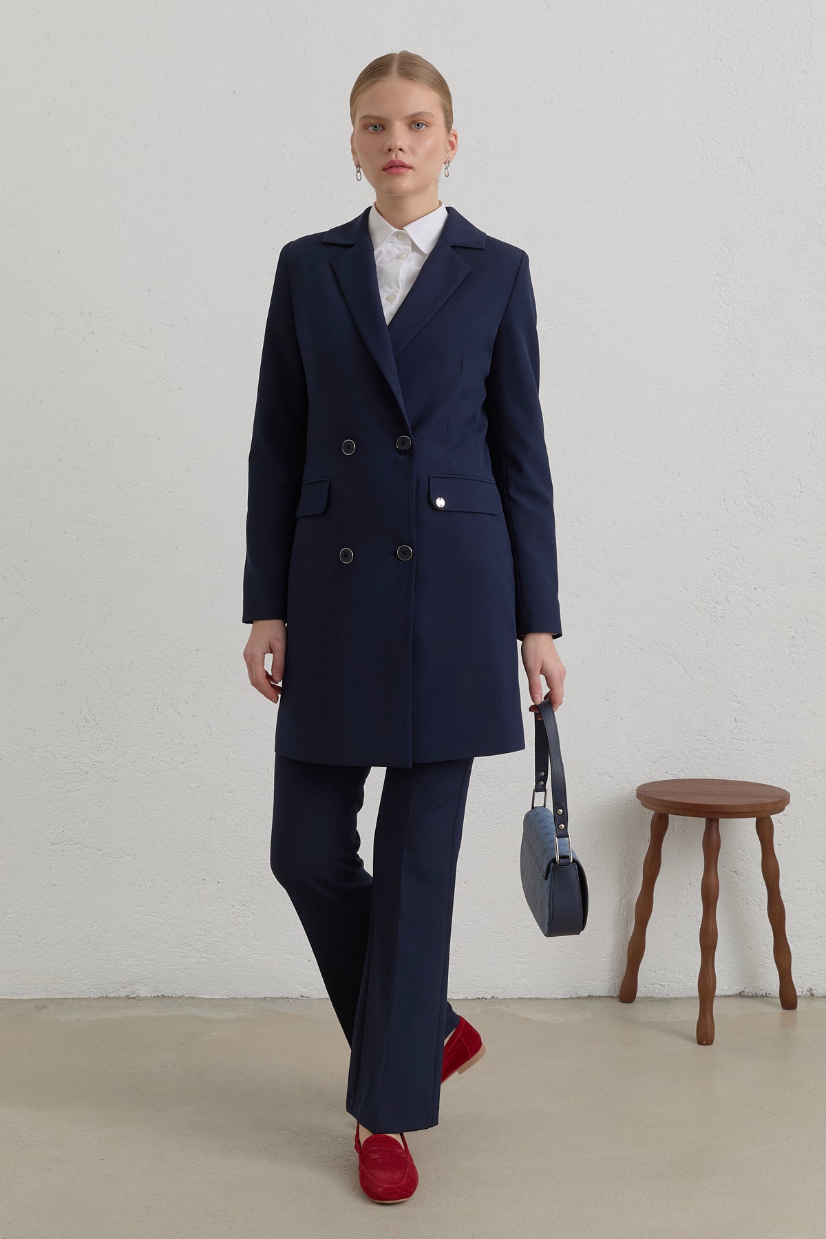 Kruvaze Blazer Ceket - Lacivert