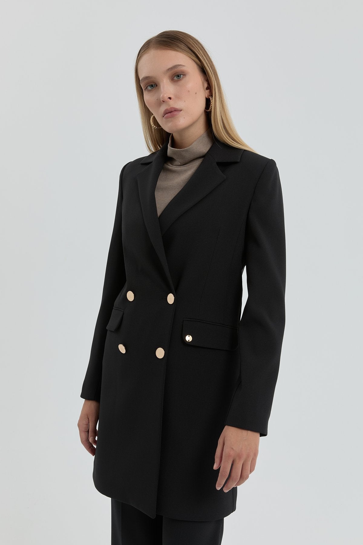 Kruvaze Blazer Ceket - Siyah