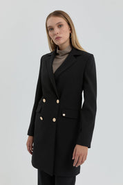 Kruvaze Blazer Ceket - Siyah