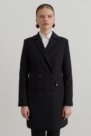 Double-Breasted Basic Blazer Jacket - Black