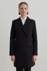 Double-Breasted Basic Blazer Jacket - Black