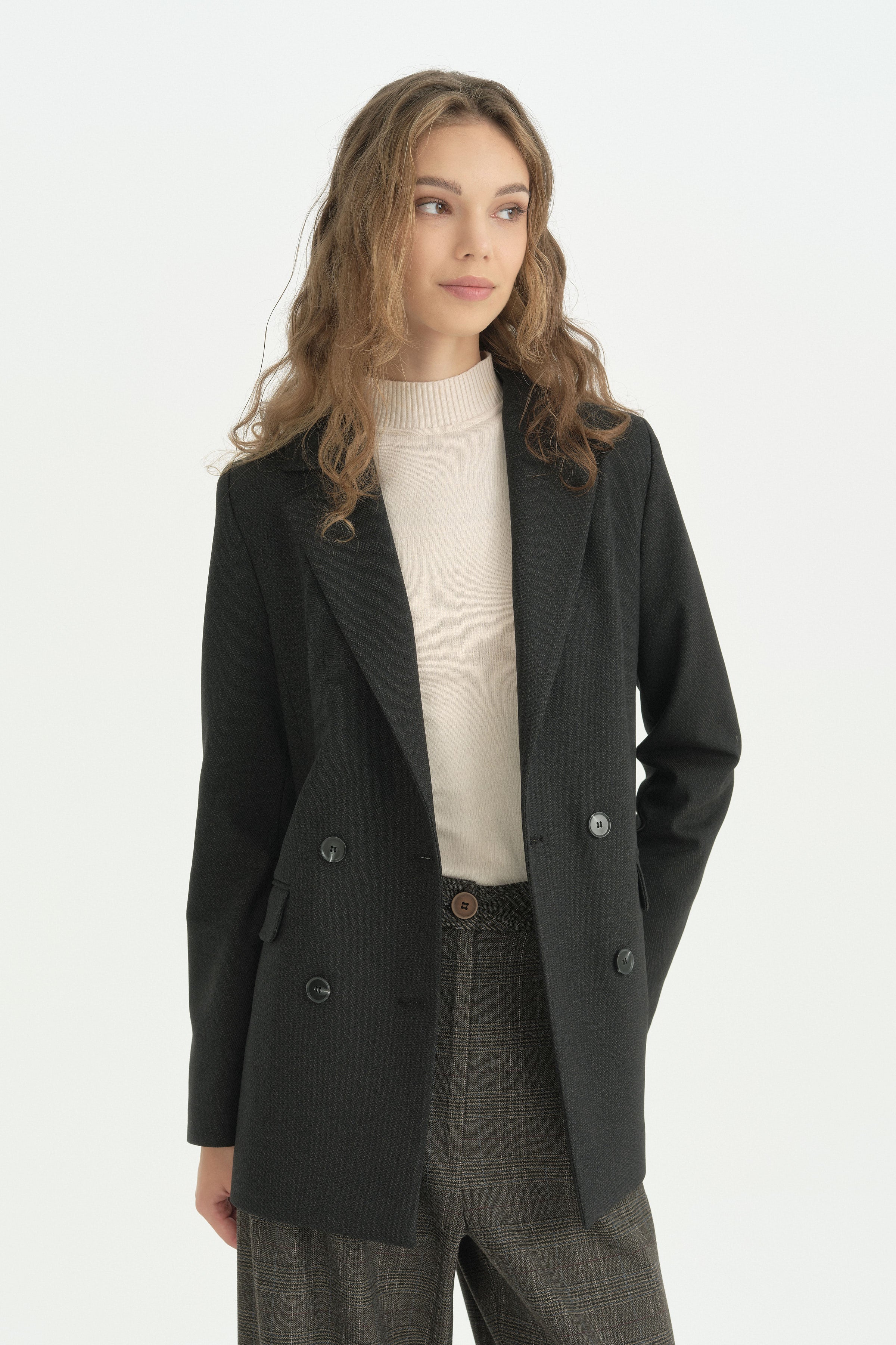 Kruvaze Blazer Ceket - Siyah