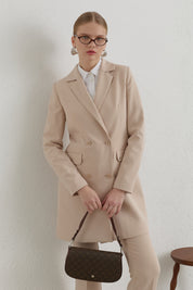 Kruvaze Blazer Basic Ceket - Taş