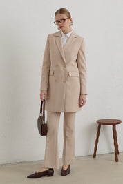 Kruvaze Blazer Basic Ceket - Taş