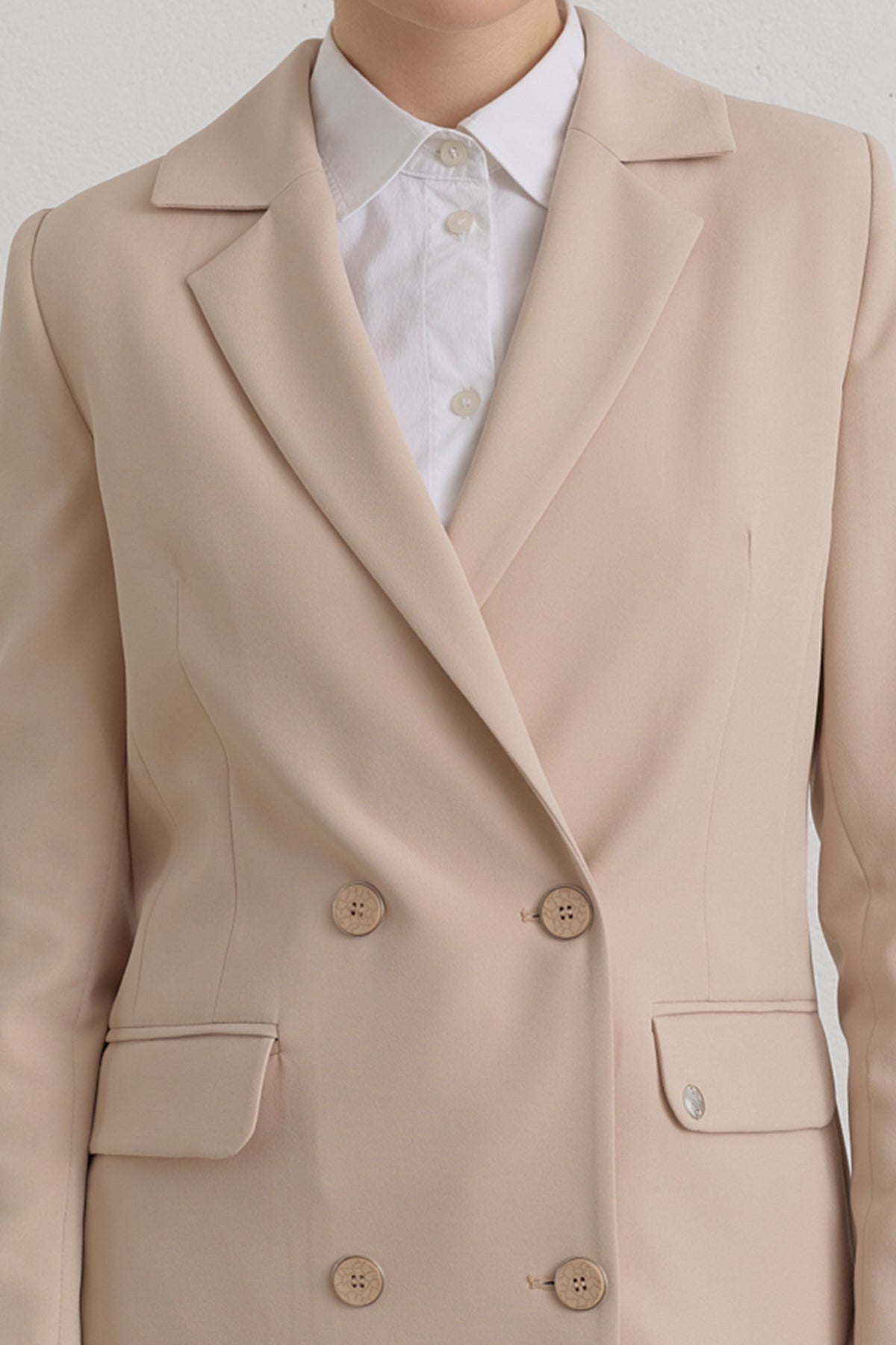 Kruvaze Blazer Ceket - Taş