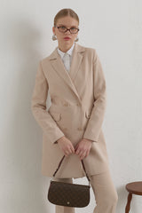 Kruvaze Blazer Ceket - Taş