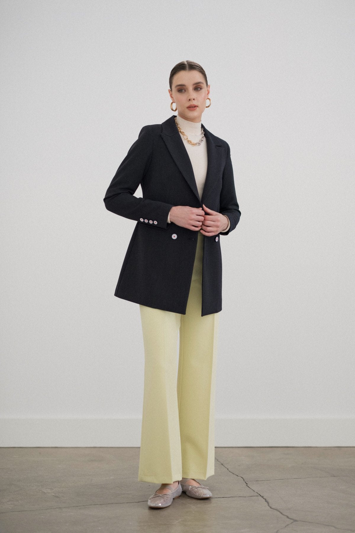 Kruvaze Blazer Viskon Ceket - Lacivert