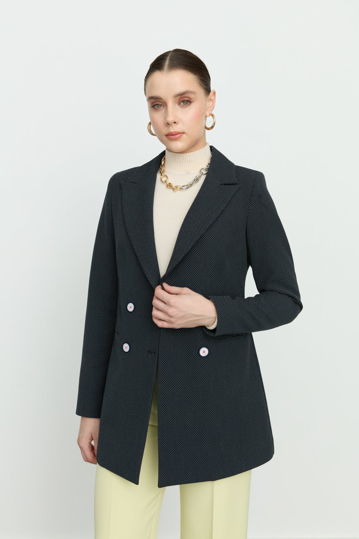 Kruvaze Blazer Viskon Ceket - Lacivert