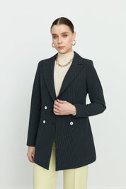 Kruvaze Blazer Viskon Ceket - Lacivert