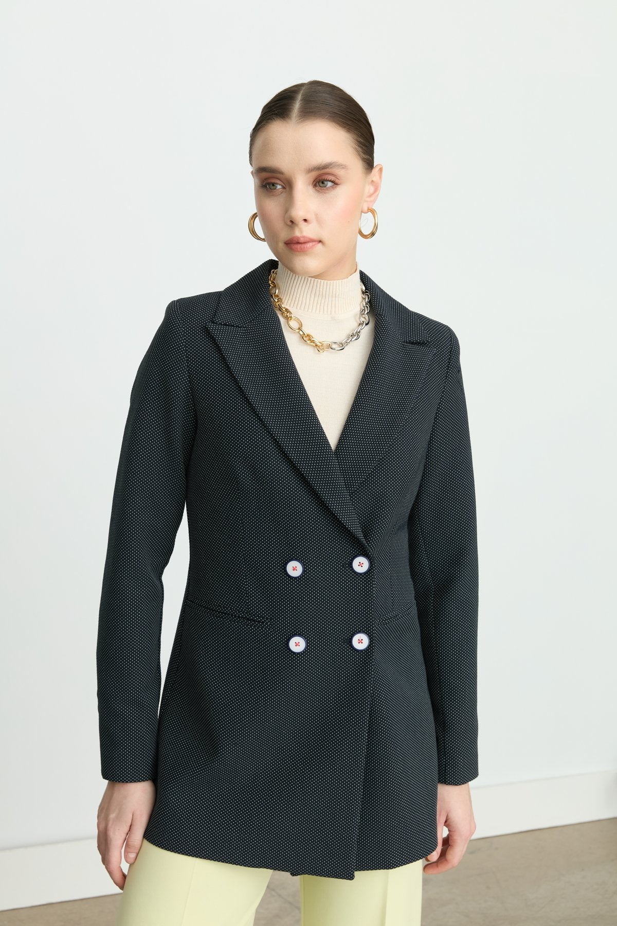 Kruvaze Blazer Viskon Ceket - Lacivert