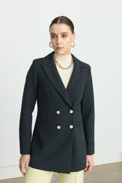 Kruvaze Blazer Viskon Ceket - Lacivert