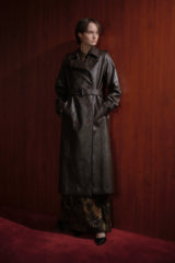 Double-Breasted Leather Trench Coat - Brown