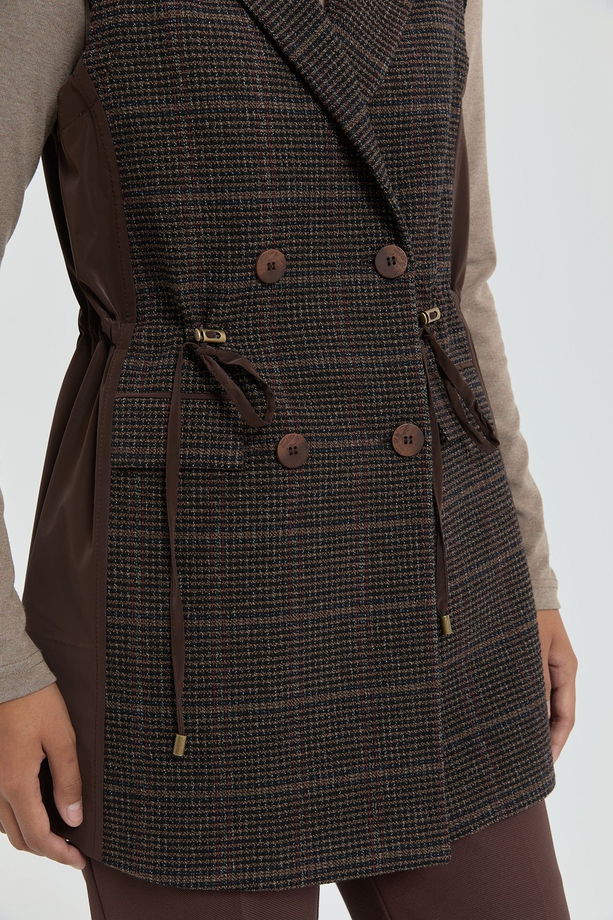 Double-Breasted Plaid Vest - Coffee