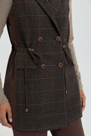 Double-Breasted Plaid Vest - Coffee