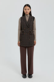 Double-Breasted Plaid Vest - Coffee