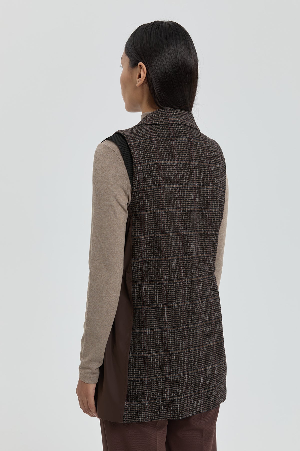 Double-Breasted Plaid Vest - Coffee