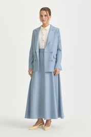 Double Breasted Viscose Blazer Jacket - Light Blue