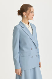 Double Breasted Viscose Blazer Jacket - Light Blue