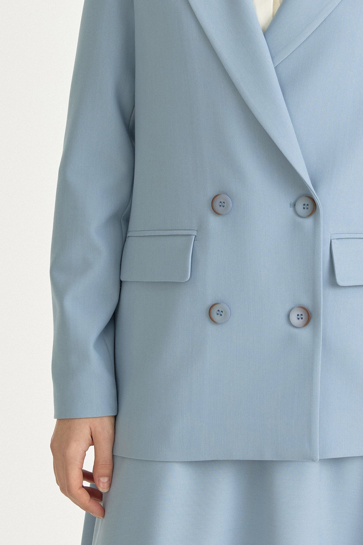 Double Breasted Viscose Blazer Jacket - Light Blue
