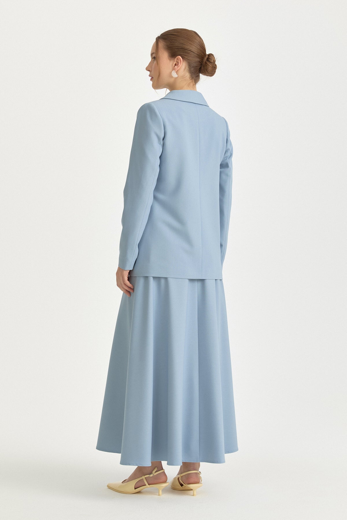 Double Breasted Viscose Blazer Jacket - Light Blue