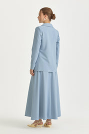 Double Breasted Viscose Blazer Jacket - Light Blue