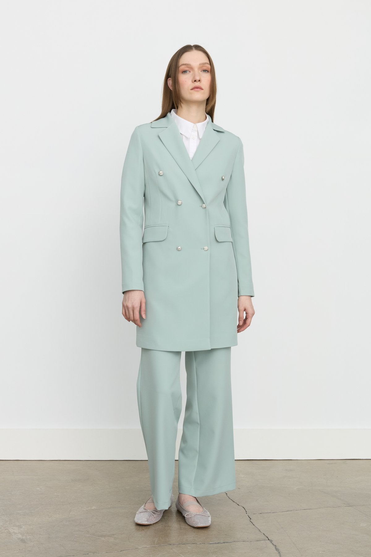 Kruvaze Kapama Blazer Ceket - Aqua