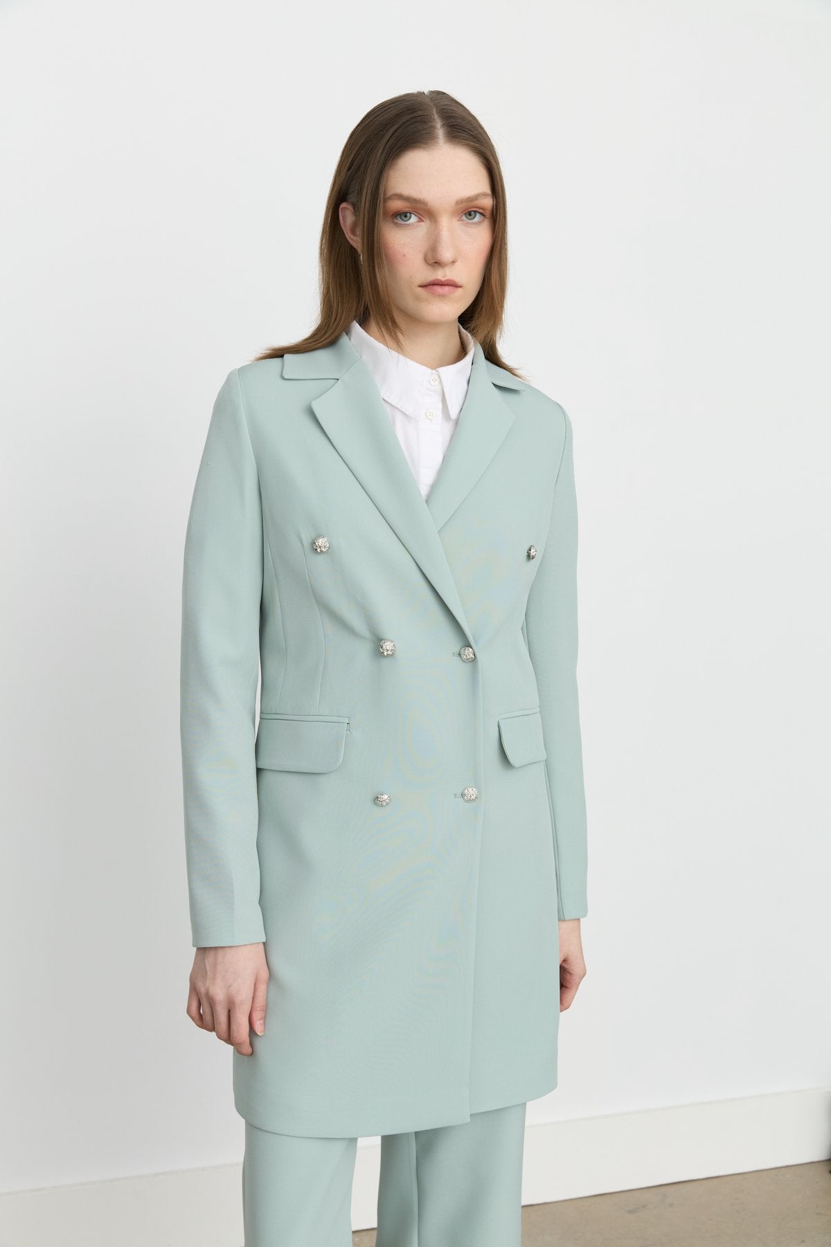 Double-Breasted Blazer Jacket - Aqua