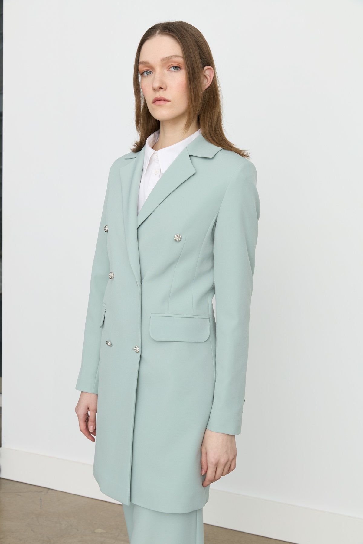 Double-Breasted Blazer Jacket - Aqua