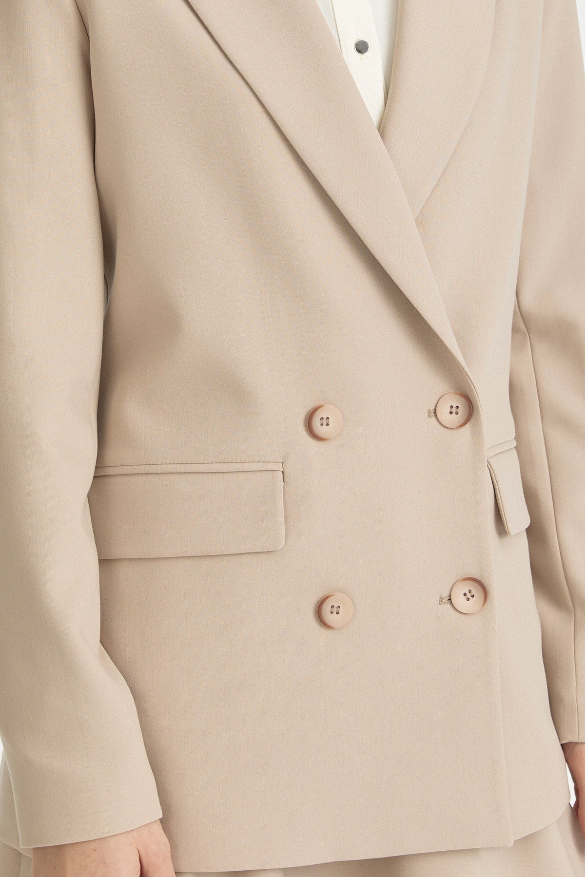 Double-Breasted Viscose Blazer - Beige