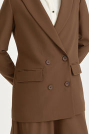 Double-breasted Viscose Blazer - Coffee