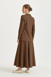 Double-breasted Viscose Blazer - Coffee