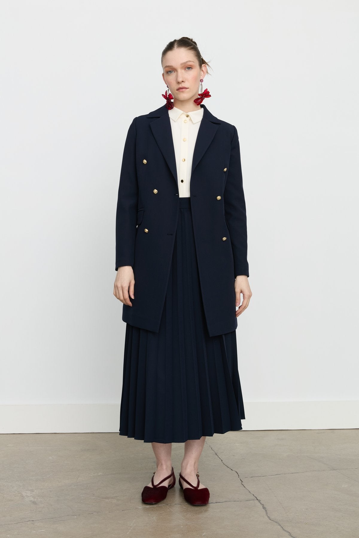 Kruvaze Kapama Blazer Ceket - Lacivert
