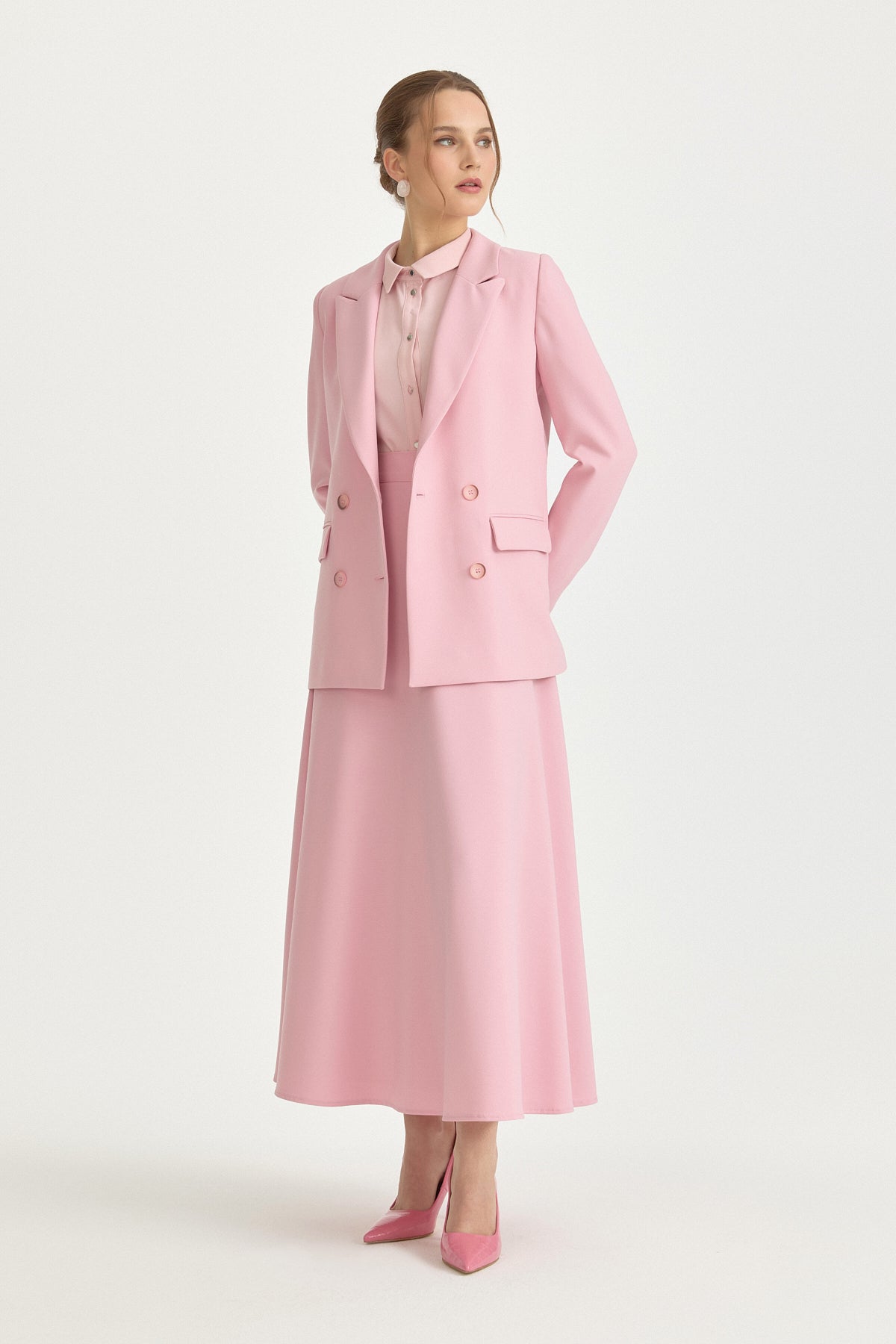 Double-Breasted Viscose Blazer - Pink