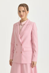 Kruvaze Kapama Blazer Viskon Ceket - Pembe