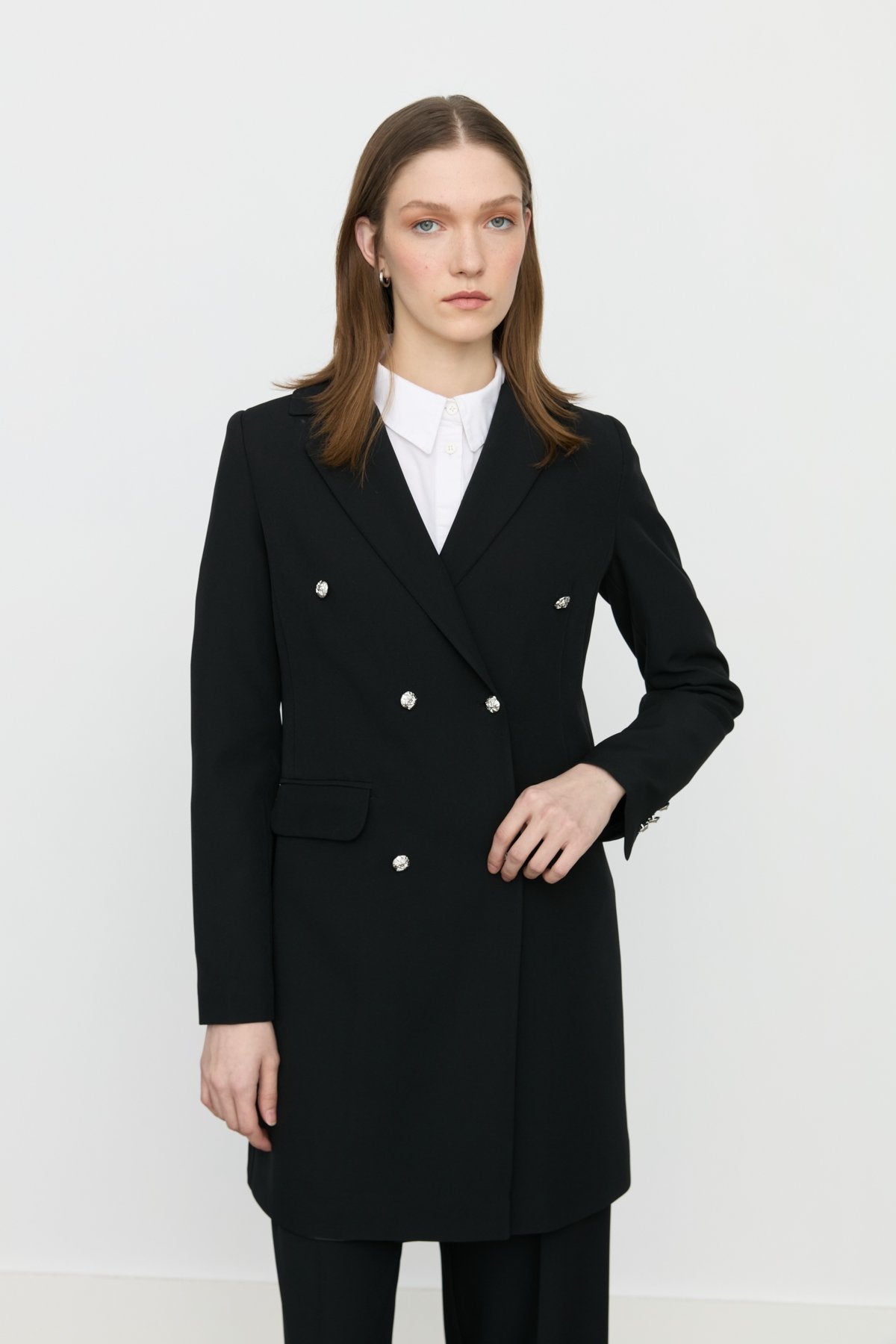 Kruvaze Kapama Blazer Ceket - Siyah