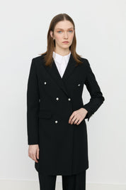 Kruvaze Kapama Blazer Ceket - Siyah