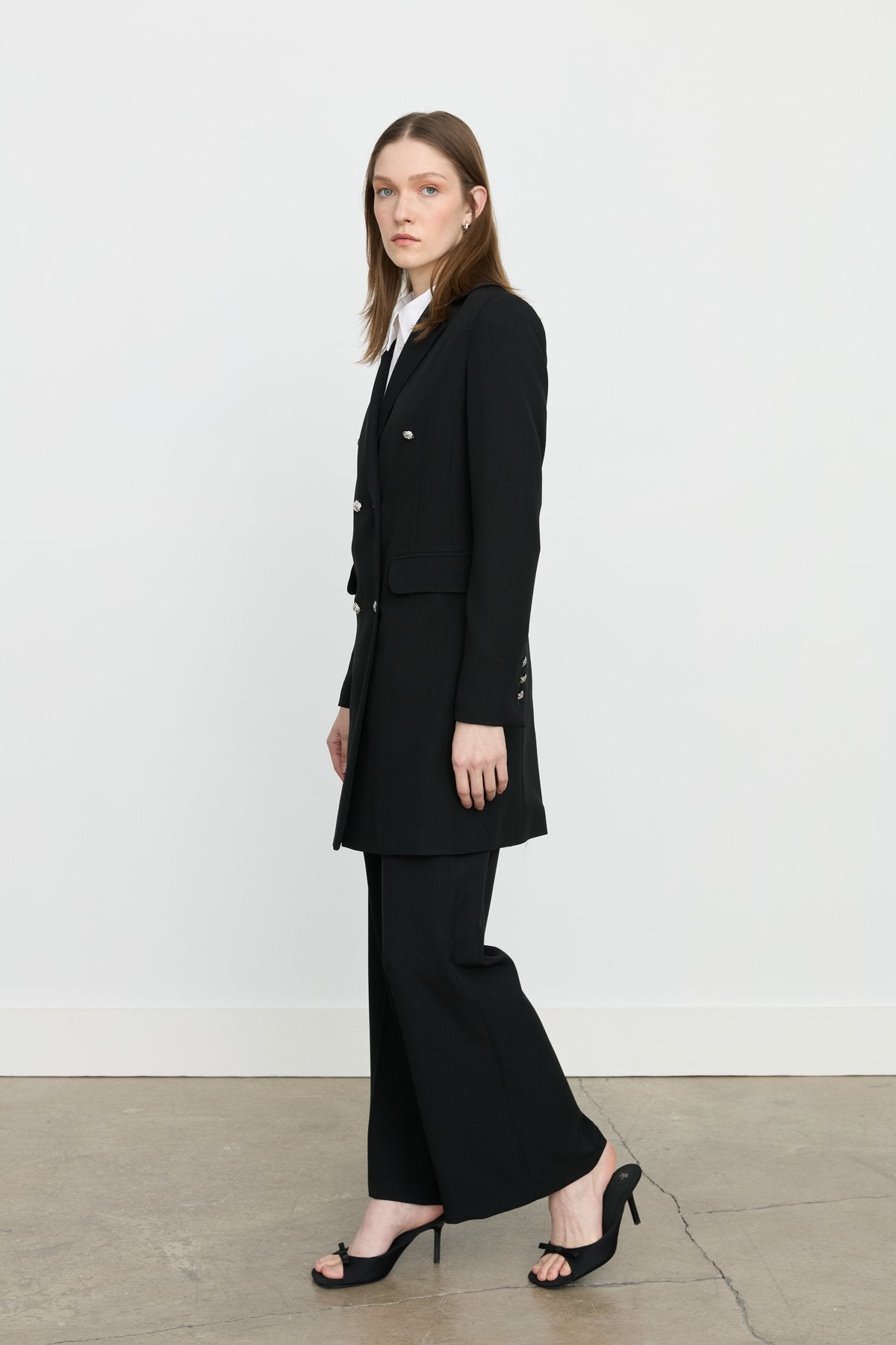 Kruvaze Kapama Blazer Ceket - Siyah