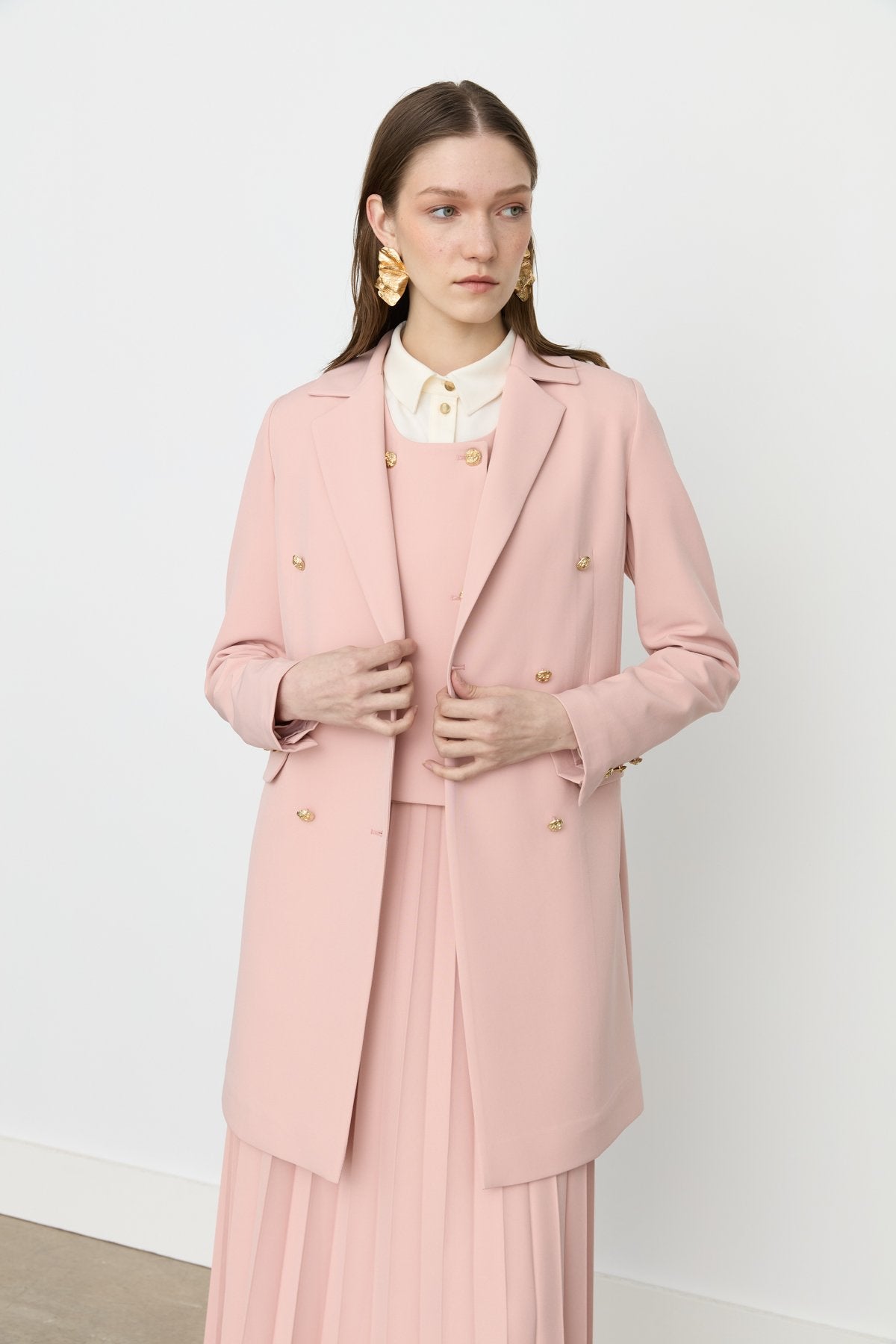 Kruvaze Kapama Blazer Ceket - Somon