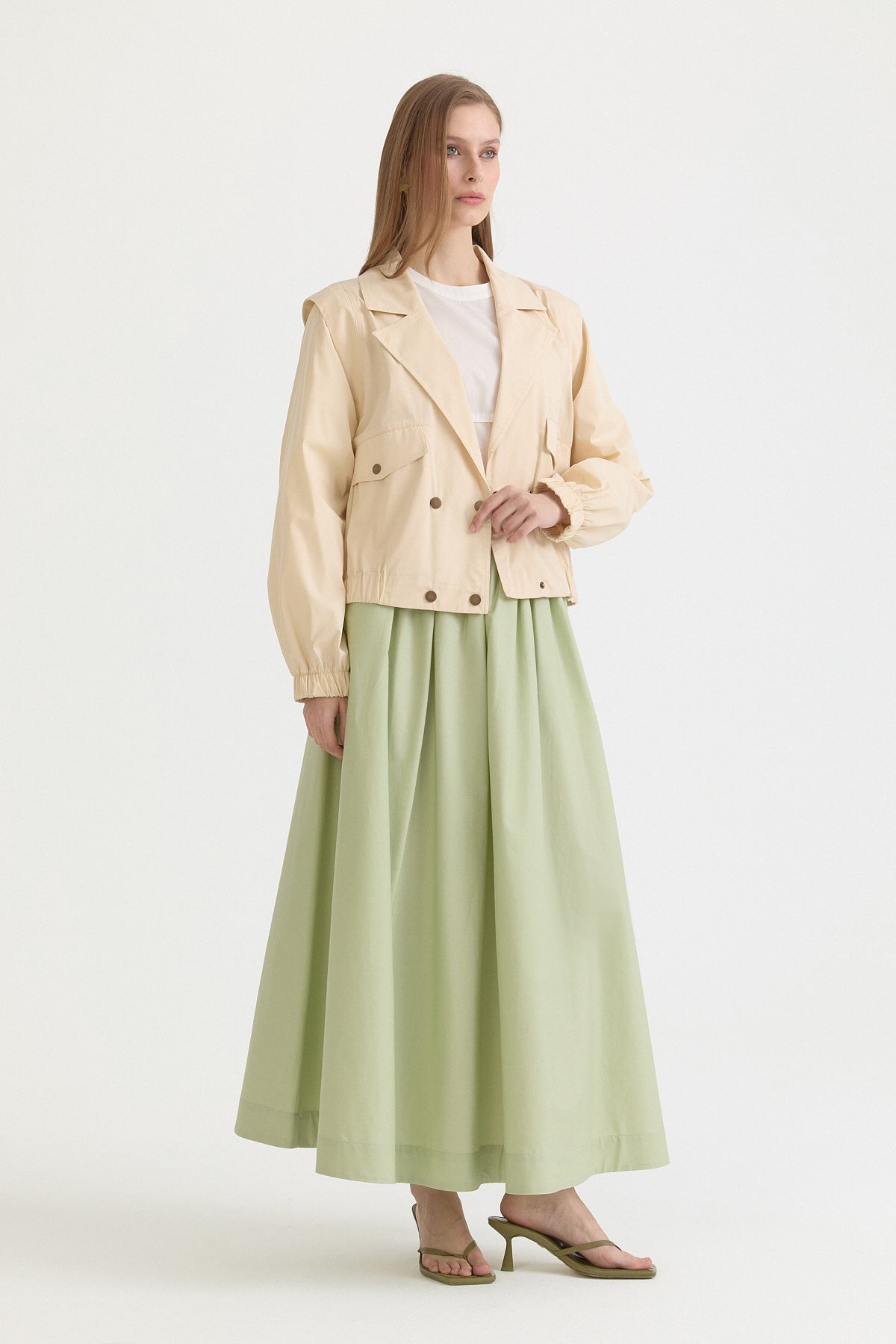 Double-Breasted Short Cotton Jacket - Beige