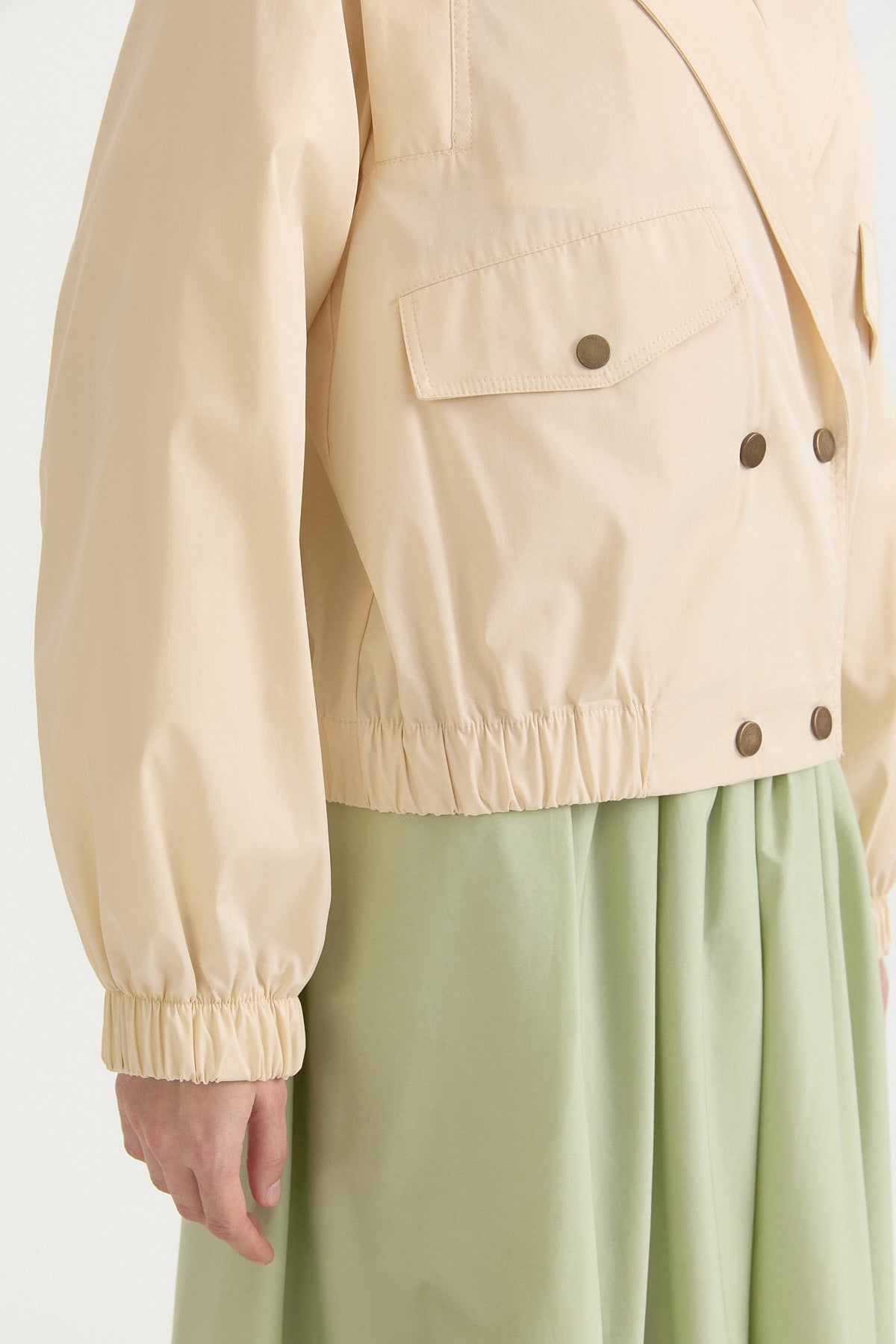 Double-Breasted Short Cotton Jacket - Beige