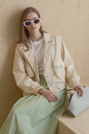 Double-Breasted Short Cotton Jacket - Beige