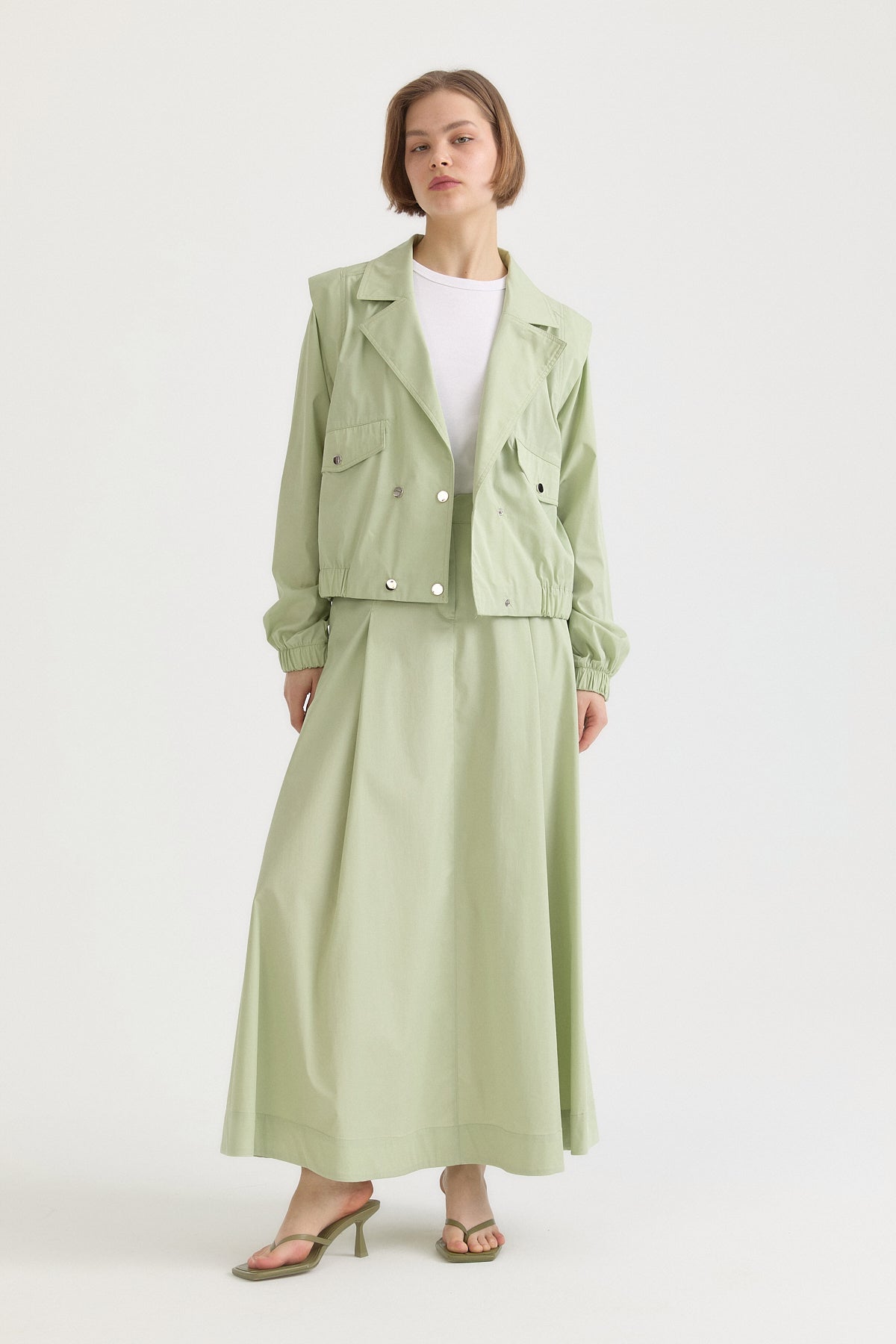 Double-Breasted Short Cotton Jacket - Çağla