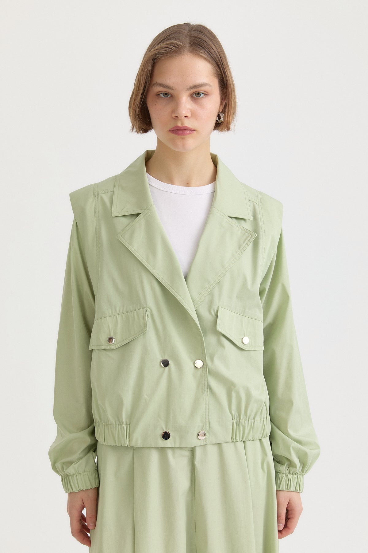 Double-Breasted Short Cotton Jacket - Çağla