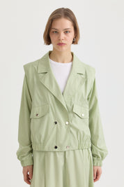 Double-Breasted Short Cotton Jacket - Çağla