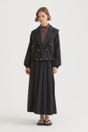 Double-breasted Closure Short Cotton Jacket - Black