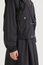 Double-breasted Closure Short Cotton Jacket - Black