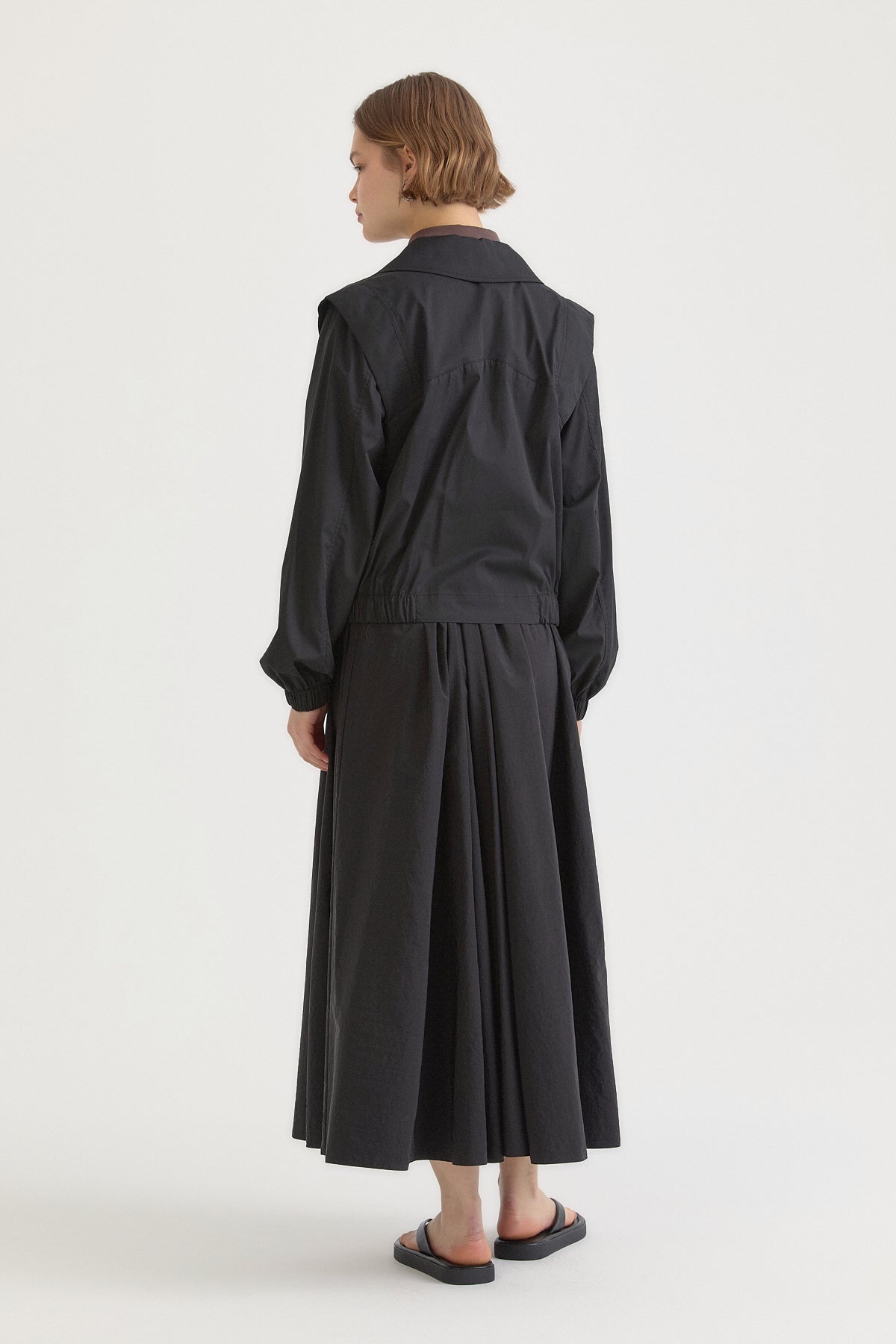 Double-breasted Closure Short Cotton Jacket - Black