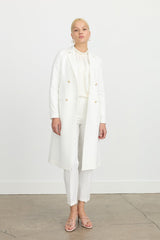 Double-Breasted Long Blazer Jacket - Ecru
