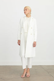 Double-Breasted Long Blazer Jacket - Ecru