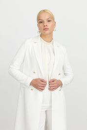 Double-Breasted Long Blazer Jacket - Ecru